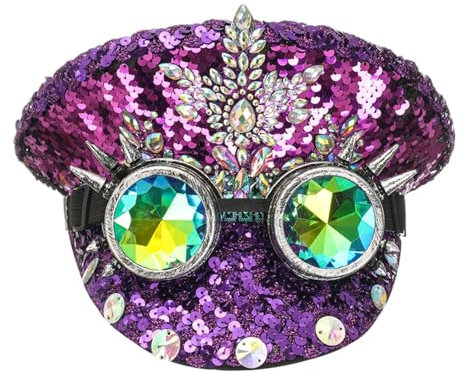 Baoblaze Partyhut Strass Brauthut Steampunk Kopfschmuck Damen Gothic Hut Kopfschmuck für Hochzeit Nachtclub Karneval Dress Up Rave, lila