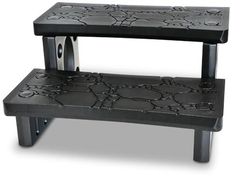 POOL Total Whirlpool Doppelstufe Kunststoff 69 x 63 x 34 cm - rutschfeste Einstiegshilfe - Spa-Treppe bis 150 kg belastbar - Werkzeuglose Montage für runde und eckige Whirlpools (Schwarz)