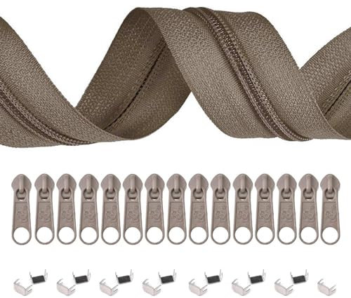 5m Endlos-Reißverschluss 3mm mit 10 Zippern und 15 Endstücke freie Farbwahl, Farbe:810 braunbeige