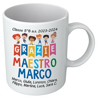 t-shirteria - Tazza Personalizzata per Maestro - Personalizzabile con i Nomi - Idea Regalo di Fine Anno e Scuola - Ceramica Eco-Friendly con Dedica per Insegnanti (G R A Z I E)