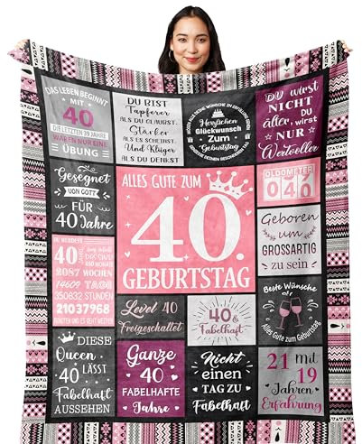 Yesbird 40 Geburtstag Frauen, 40. Geburtstag Frauen Deko, Geschenke zum 40 er, 40er Geburtstag Frau, Geschenk 40. Geburtstag Frau Decke 150x130CM