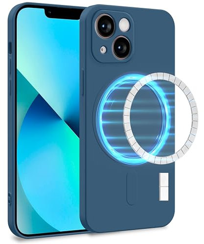 MyGadget Hülle für Apple iPhone 13 Mini [ kompatibel mit MagSafe ] - Zweilagige Handyhülle mit Kameraschutz - Cover mit Innenfutter & Silikon außen - Dunkel Blau