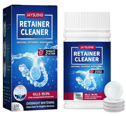Retainer Cleaning Tablets - 100 Tablets 3 Month Supply Keep Retainers Fresh, Bright, Stain-Free, Mouthguards, Dentures, Braces, Retainer Cleaning Tablets
