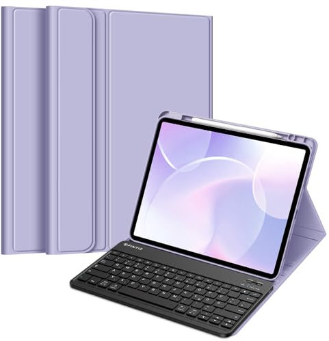 FINTIE Hülle mit Tastatur für iPad Air 13 Zoll (M3) 2025, (M2) 2024 Keyboard, Soft TPU Rückseite Gehäuse Schutzhülle mit Stifthalter, magnetisch Abnehmbarer Tastatur QWERTZ Layout, Violett