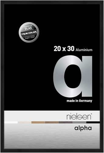 nielsen Aluminium Bilderrahmen Alpha TC, 20 x 30 cm, Schwarz | Aluminium Fotorahmen im Hoch- & Querformat zum Auftstellen und Aufhängen Schwarz matt entspiegeltes Glas