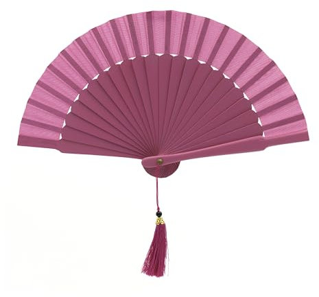 MAPIMANIA - Ventaglio da Borsetta Pieghevole Color Fucsia in Legno e Seta con Custodia, Ventagli Matrimonio, Ventaglio Giapponese Resistente Dipinto a Mano