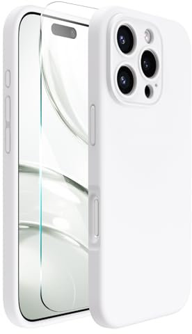 ACRONIX Compatible with iPhone 16 Pro Case 6.3, with 1 x Screen Protector, Liquid Silicone Case Comprehensive Protection Cover Shockproof Gel Rubber Phone Case for iPhone 16 Pro 6.3''-White Titanium