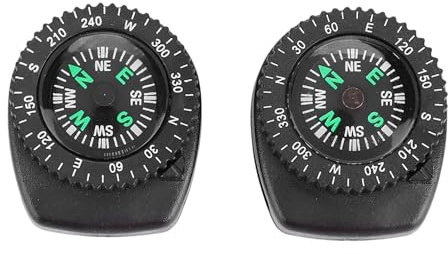 Abnehmbarer Armband Kompass Wasserdicht Outdoor, 2 STK. | Schnelle Orientierung beim Camping Wandern, Robustes Kunststoffgehäuse, Navigationsarmband für Erwachsene, Schwarz