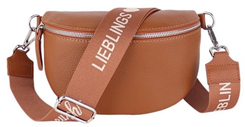 MIRROSI® Bauchtasche Damen, Echtleder, Made in Italy, Umhängetasche, Brusttasche, Crossbody Bag (1 Tasche & 2 Gurte) (Braun (Liebling), Große Tasche (28x18x9cm))