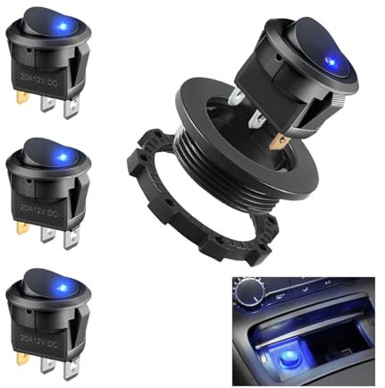 CGEAMDY 4 Stücke Auto Kippschalter Wippschalter, Kippschalter 12V 24A Ein/Aus Schalter, DC 24A Led Auto Wippschalter, 12V Rund Kippschalter Kfz Schalter, Wippschalter Kfz Schalter 12V Beleuchtet