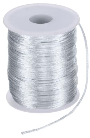 sourcing map Satin Nylon Cord String 2mm 330 Feet Silky Smooth Bracelets String for Macrame Kumihimo Chinese Knot Necklaces Beading Jewelry Making, Silver Tone