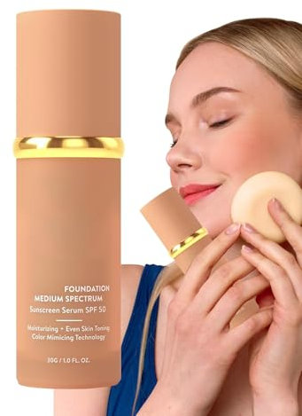 Biomimic Spectrum Foundation 4 in 1, LSF 50+ Farbkorrigierender Primer, 4 in 1 Foundation Feuchtigkeitsspendender Concealer mit mittlerer Deckkraft, Leicht, Wasserfest, Langanhaltend, 30ml