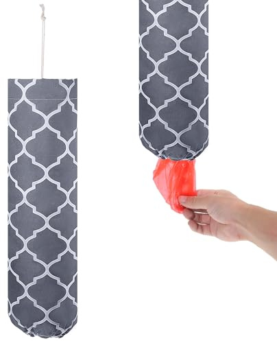 Wanmu Plastic Bag Holder, Shopping Grocery Bags Organizer with Hanging Loop, Washable Cotton Storage Dispenser, Wall Mount bag Carrier for Home Kitchen Decor