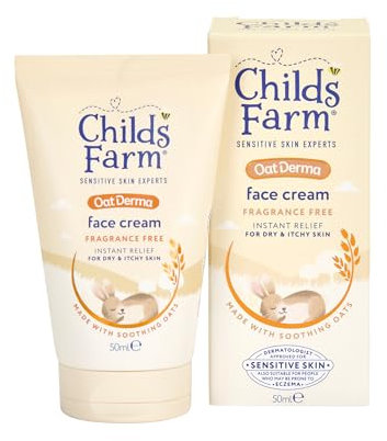 Childs Farm OatDerma Face Cream Moisturiser, Fragrance Free Hydration, Sensitive Skin Emollient, Soothe Baby Kids, 50ml