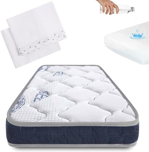 Symphony CoolDreams Matratze für Kinderbett, 120 x 60 cm, viskoelastisch, wendbar, reduziert das Erstickungsrisiko, inklusive wasserdichtem Matratzenschoner und Bettlaken, zertifiziert nach OEKO-TEX