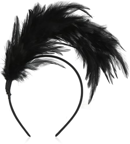 Cadimus Feder Haarreif,Damen Kopfschmuck,20er Jahre Stirnband Feder,Kopfschmuck Fascinator,Geeignet für Hochzeiten, Maskeraden, Karneval und Bühnenauftritte,Federstirnband Zubehör-1