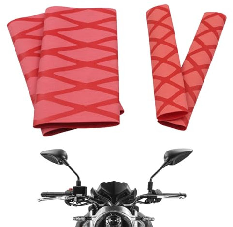CJQRL 4 Stück Motorrad Griffe Rutschfeste, Rutschfeste, Heizgriffe Motorrad Rutschfeste, Rutschfeste, wärschrumpfbare Motorradgriffabdeckung, für Ducati Honda Yamaha Griff, Netztextur(Rot)