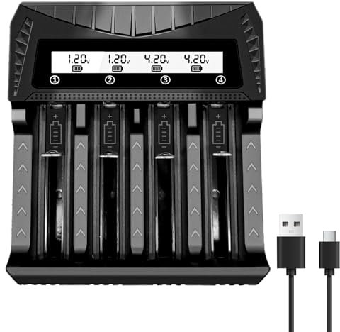 AA AAA 18650 Akku ladegerät, 4 Slot Smart Universal Ladegerät mit LCD Display Schnellladung für 26650 21700 32650 16340 14500 18350 18500 AA AAA (nur Ladegerät)