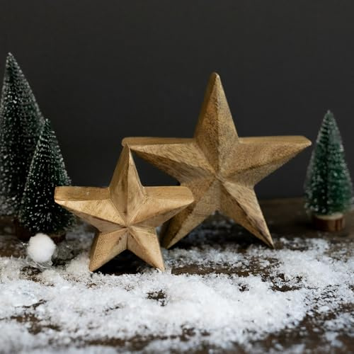 Holz Stern Natur (B) 2er Set zum aufstellen 10 und 15cm Tisch-Deko Winter Dekoration