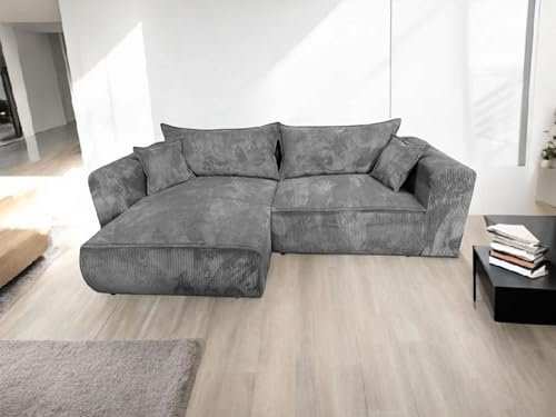 Generisch Ecksofa Berlin 255x160 Cord mit schlaffunktion und bettkasten (Hellgrau, POSO 110, Links)