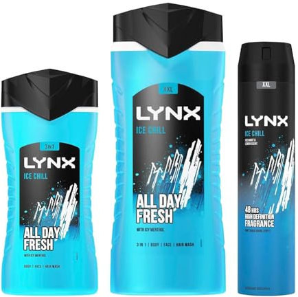 Lynx Ice Chill Men’s 3 Pack Bundle of 250ml Body Spray, 500ml & 225ml Shower Gel - Cool, Refreshing Fragrance with 48-Hour Freshness and Odour Protection