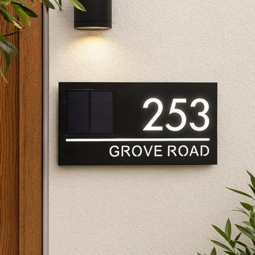 Letrero Solar Personalizado Para El Número De La Casa En El Exterior, Placa De Dirección Moderna Personalizada Con Luz LED, Letrero De Dirección Iluminado Resistente Al Agua Para Jardín Y Patio