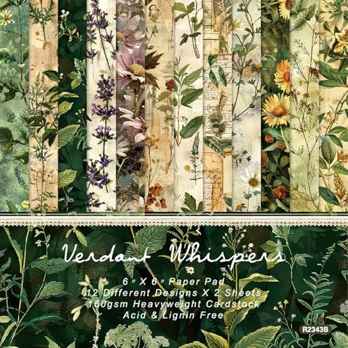 CavspkArt 24 Sheets Flower Scrapbooking Paper,12 Style Pattern Scrapbook Cardstock Pads,Decoupage Paper Sheets Scrapbook Craft Papers for Scrapbook Supplies,Gift Wrapping,DIY Collage Decoration