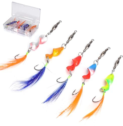 KQDRAVINE Set di 5 Cucchiaini Pesca Trota con Scatola Trout Spoons per Trote con Girelle Rotanti Set di Pesca Esche Cucchiaino da 3 g Cucchiaino per Trote Set di Esche per Trote Spinner