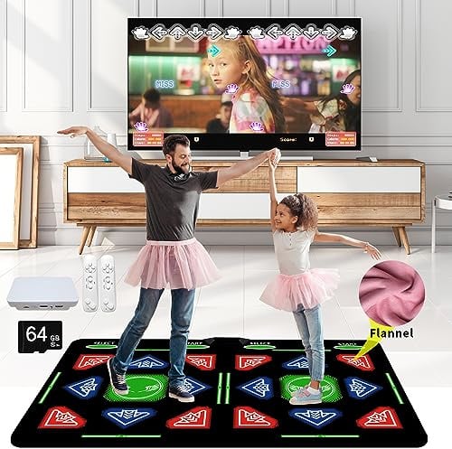 Double Dance Mat für Kinder & Erwachsene,mit 64GB Speicherkarte,1000 Spielen,885Liedern & 81MVs – HDMI Fitness-Tanzmatte mit MV/3D/Cartoon Dance Modus,geeignet für TV-Unterhaltung und Familienfitness