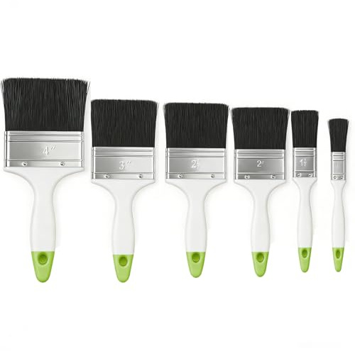 Garegce Paint Brush Set for Painting Walls and Fence Staining, Paint Brushes with No Loss of Bristle, Smooth Short Bristle Paintbrushes with Comfortable Grips (Pack of 6 in Sizes - 1 to 4)-White