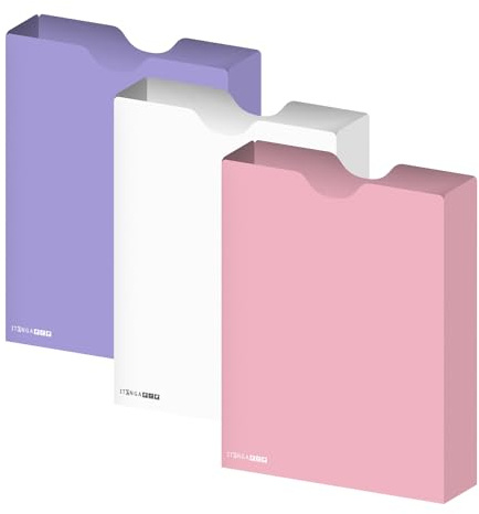 itenga Heftbox DIN A4 im 3er SET – Aufbewahrungsbox für Hefte & Blöcke | aus extra stabilem 0,7mm PP Kunststoff | flach geliefert, faltbar | für Schule, Studium & Büro (Flieder rosa weiss)