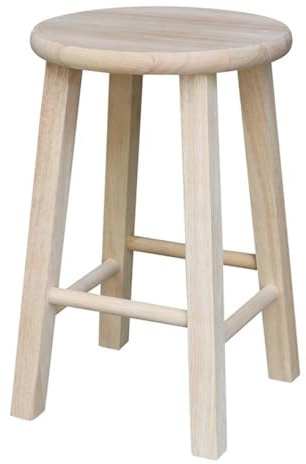 International Concepts Round Top Stool, 18-Inch Seat Height, Solid Parawood, Unfinished