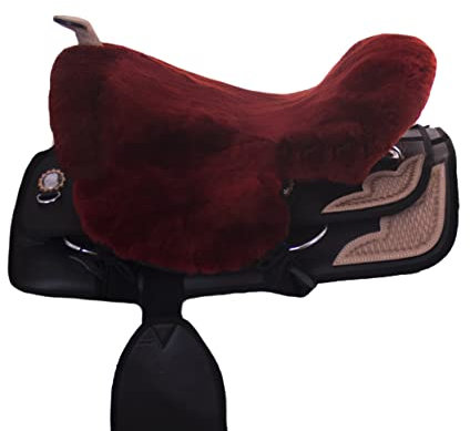 Engel Reitsport | Lammfell Sattelsitzbezug Sattelauflage SABEZ3-BOR für Western Reitsattel mit Hornausschnitt Horndurchlass Bordeauxrot