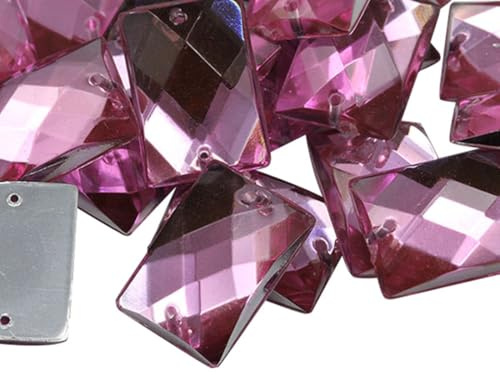 Allstarco 14x10mm Pink Lt. CH13 Flat Back Rectangle Sew On Beads for Crafts Plastic Acrylic Rhinestones with Holes for Sewing, Clothing Embelishments, Costume Cosplays 70 Pieces