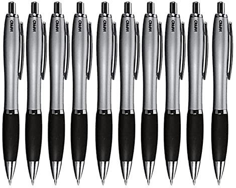 WPRO Kugelschreiber Set David schwarz, 10er Set, Druckkugelschreiber blau schreibend, ergonomisch, rutschfest, ideal für Schule, Büro & Alltag