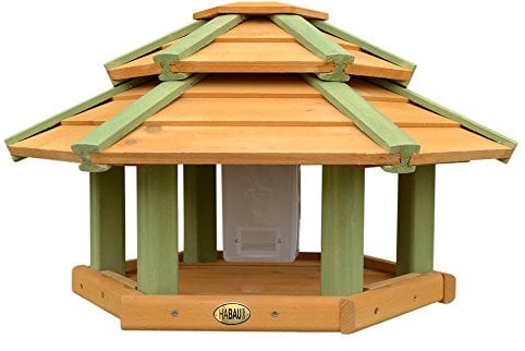 HABAU Vogelhaus mit Futtersilo und Ständer | Futterhaus für Wildvögel montiert | Silo aus Kunststoff | Sechseckiges Haus für Wildvögel (Tokyo)
