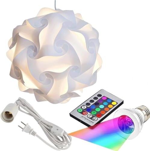Puzzle mit Lampe Kordel Kits, selbst DIY montiert Puzzle Lichtern mordem Lampenschirm IQ Lampenschirme Größe M (Home Decor Light) (weiß) White Lampshade +Remote Control Bulb+cord