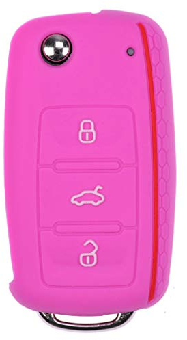 Soft Case Schutz Hülle Auto Schlüssel im Wabe Design Pink für VW SEAT Skoda Golf 6 Octavia UP Leon ab 11/2009