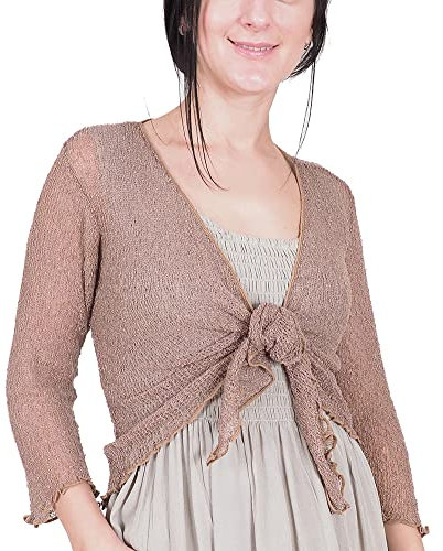 Mimosa Damen Crochet Strecken Fisch-Netz Boleroshrug Mutterschaft Krawatte an der Taille Cardigan (Eine Größe passt DE 34-48, Dark Taupe)