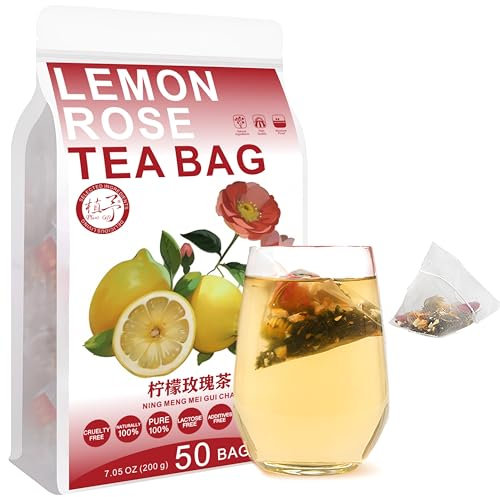 Plant Gift Lemon Rose Tea Bags 7.05oz (4g*50bags), Dandelion, Chrysanthemum, Chinese Pure Nature, Health Care Mixed Tea, Combination of Floral Tea 200g 柠檬玫瑰茶