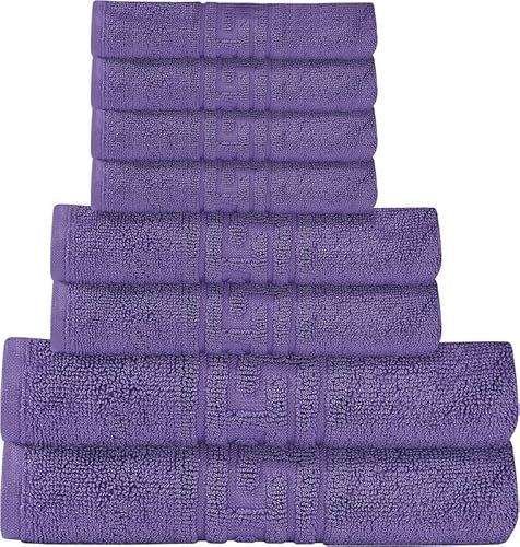 DTEX HOMES 8 Piece Towel Set 100% Egyptian Cotton 600 GSM, 2 Bath Towels, 2 Hand Towels, 4 Washcloths - Purple