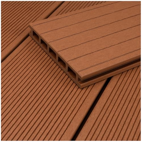 HORI WPC BPC Terrassendielen Komplettset Aktion verschiedene Farben, Hohlkammerprofil, fein geriffelt/grob genutet, inkl. Unterkonstruktion & Clips Fläche: 9 m² - 290 cm Dielenlänge - Hellbraun