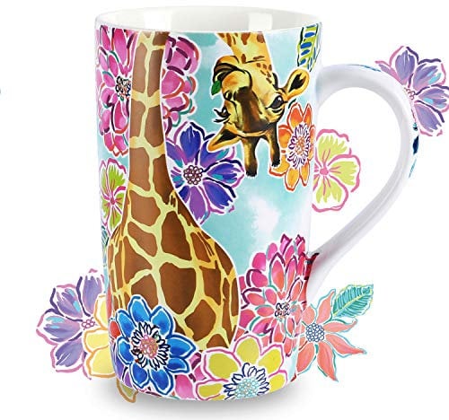NymphFable 18oz Keramik Kaffeetasse Trinkbecher Personalisierte Giraffe Blumen Kaffeetassen Mit Griff Beste Freundin