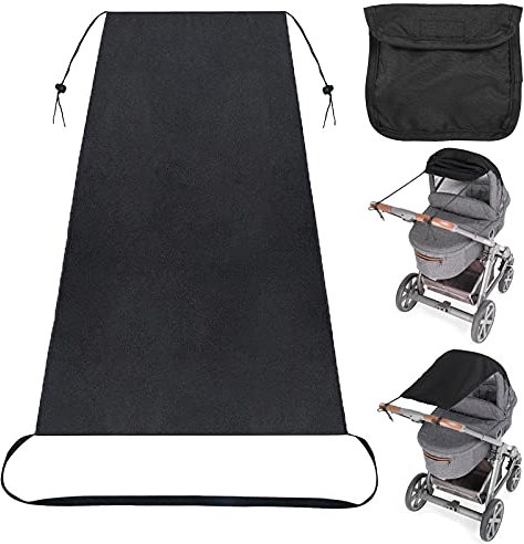 FGen Universal Sonnensegel für Kinderwagen,mit UV Schutz Beschichtung 50+ und Rollo-Funktion/Sonnenschutz für Babys Sonnensegel mit Tasche - Schwarz