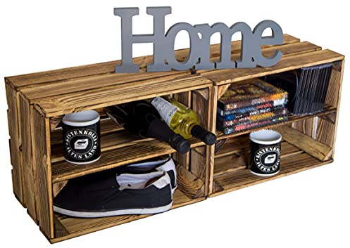 Kistenkolli Altes Land geflammte Holzkiste Bella 40 x 30 x 25cm Holzkiste Möbel-Kiste | Wein-Kiste | Obst-Kiste | Apfel-Kiste | Deko-Kiste aus Holz (2er Set Längs)