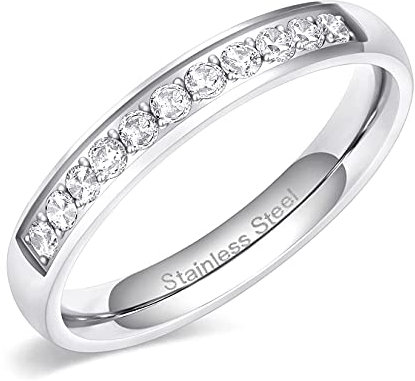 Zakk Eternity Ring Damen Edelstahl Silber Rosegold Gold Edelstahl Ewigkeitsringe Vorsteckring 3.5mm Zirkonia Verlobungsringe Eheringe Trauringe Memoire Ringe (Silber,61 (19.4))