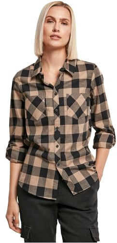 Urban Classics Ladies Turnup Checked Flanell Shirt, Camisa Mujer, Negro/Beige (Black/Beige), XXL