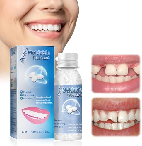 Miioto Kit Otturazione Denti, 30ml Cemento per Denti, Granuli di Riparazione dei Denti Falsi Modellabili, Riparazione Denti Halloween Cosplay Protes
