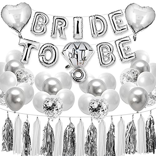 BLOOMWIN JGA Deko Frauen Silber Luftballons Set Junggesellenabschied Dekoration Accessoires Bride To Be Ballon Girlande Folienballons Quasten Konfetti Luftballons