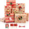 Weihnachten Geschenkpapier Set, 8 Blatt Kraftpapier Geschenkpapier - Braun Rot Design, Weihnachtspapier Set mit Aufklebern Tags und Papierseilen, Weihnachtspapiere für Geschenke Party Deko, 70x50cm